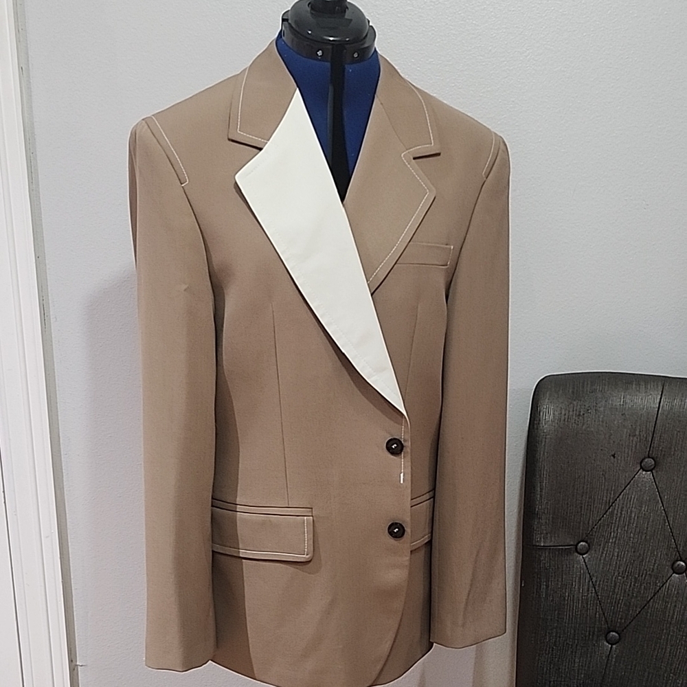 Zara Tan Blazer with White Accent